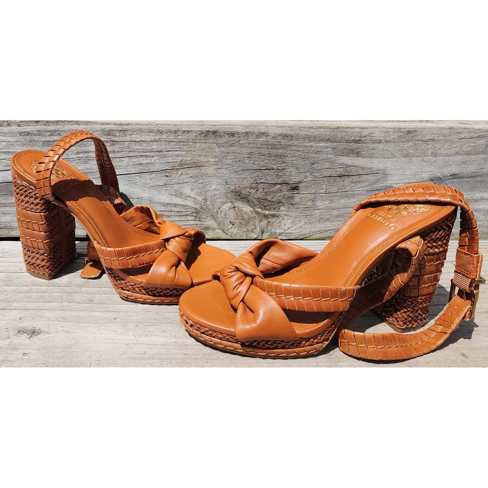 Vince Camuto Tan Braided Block Heel Sandals